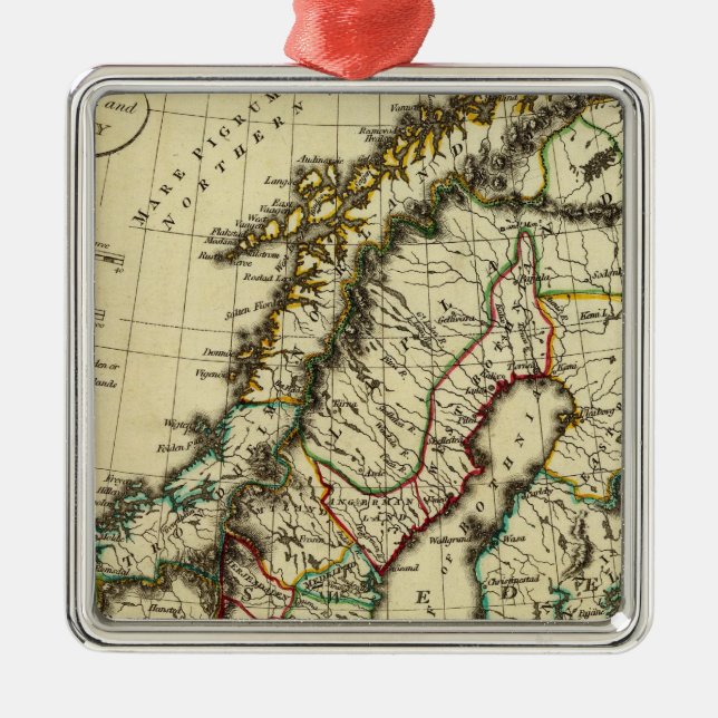 Sweden, Denmark, Norway with boundaries outlined Metal Ornament (Front)