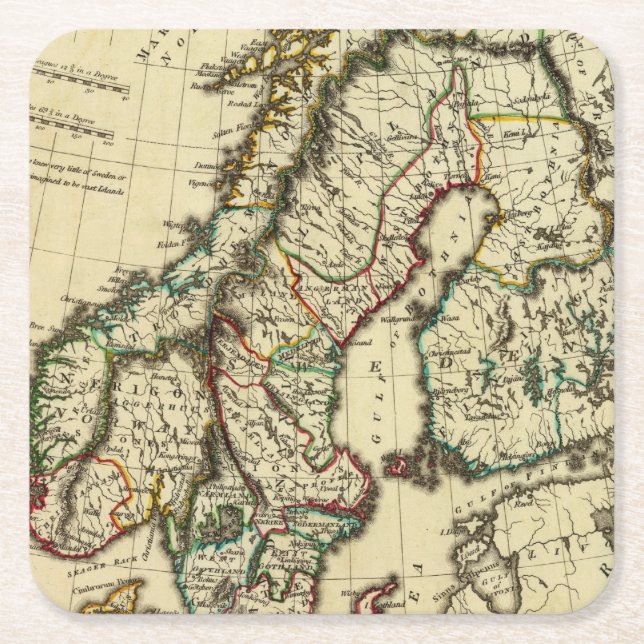 Sweden, Denmark, Norway with boundaries outlined Square Paper Coaster (Front)