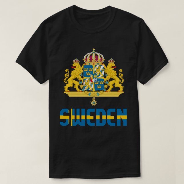 Sweden Flag and Coat Of Arms Patriotic T-Shirt (Design Front)