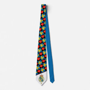 Sweden Flag and Heart Swedish Pride Coat of Arms Neck Tie