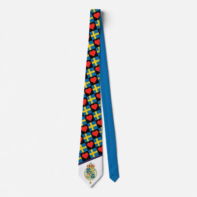 Sweden Flag and Heart Swedish Pride Coat of Arms Neck Tie (Front)