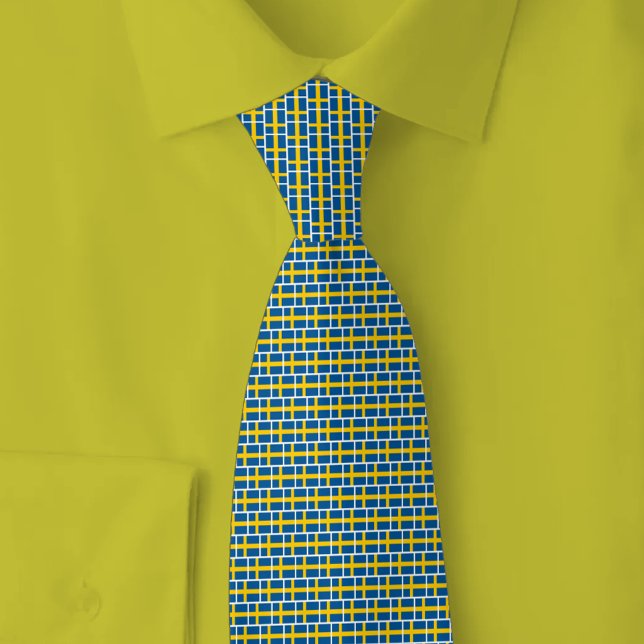 Sweden Flag Brick Pattern Neck Tie (Creator Uploaded)