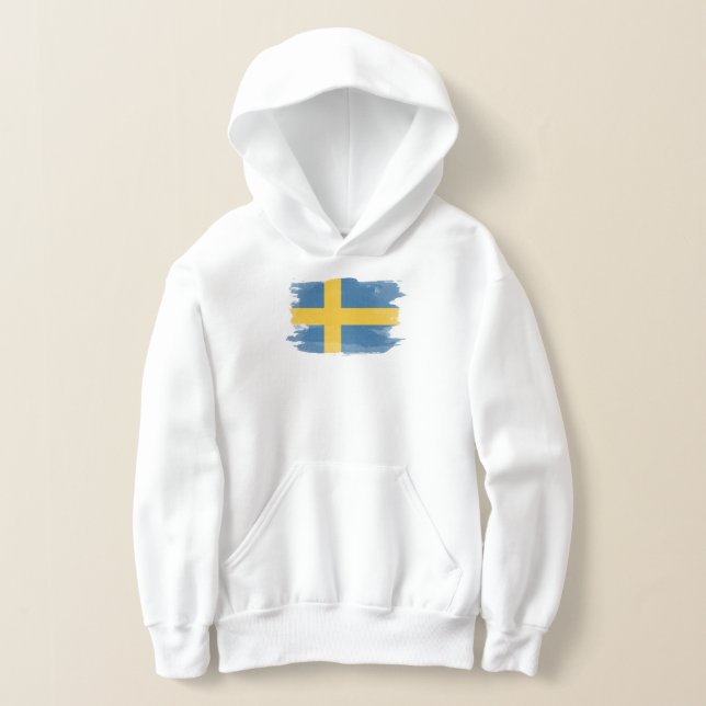 Sweden flag brush stroke, national flag hoodie (Laydown)