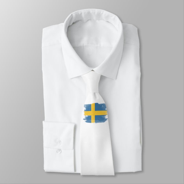 Sweden flag brush stroke, national flag neck tie (Tied)
