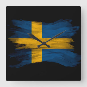 Sweden flag brush stroke, national flag square wall clock