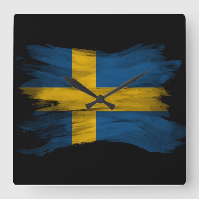 Sweden flag brush stroke, national flag square wall clock (Front)