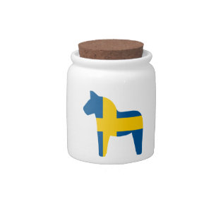 Sweden Flag Dala Horse Candy Jar