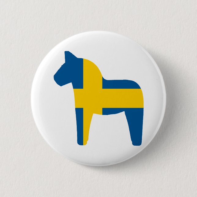 Sweden Flag Dala Horse Pinback Button (Front)