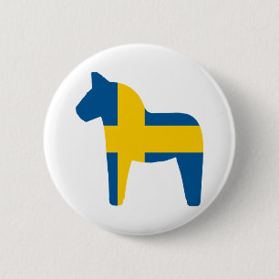 Sweden Flag Dala Horse Pinback Button
