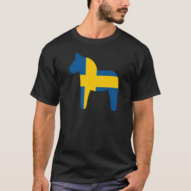 Sweden Flag Dala Horse T-Shirt (Front)