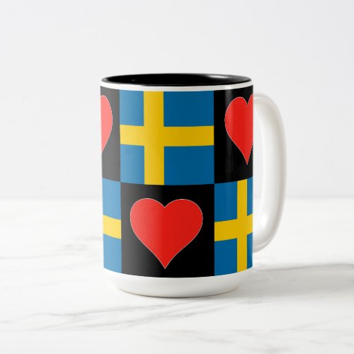Sweden Flag Heart Pattern Fun Patriotic Swedish Two_Tone Coffee Mug