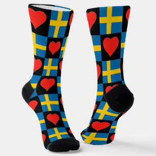 Sweden Flag Heart Pattern Fun Swedish Pride Socks