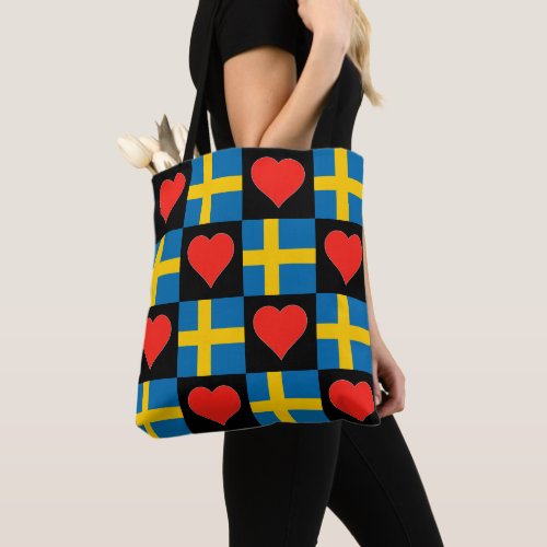 Sweden Flag Heart Pattern Patriotic Swedish Pride Tote Bag