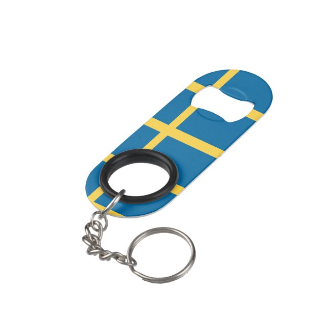 Sweden Flag Keychain Bottle Opener (Back Angled)