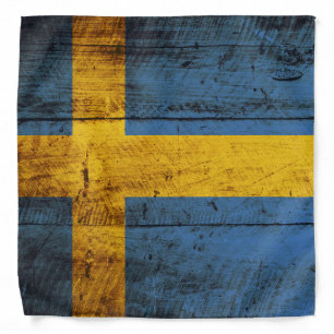 Sweden Flag on Old Wood Grain Bandana