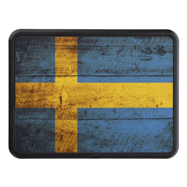 Sweden Flag on Old Wood Grain Hitch Cover (Front)