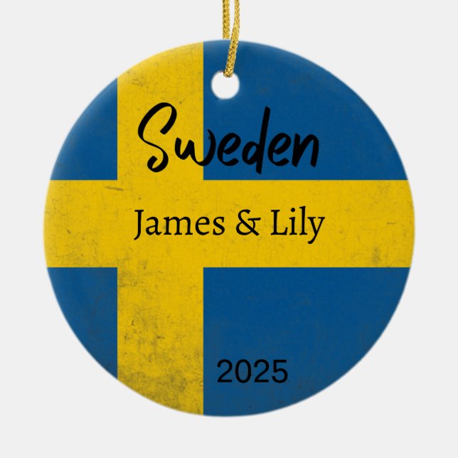 Sweden Flag Ornament, Personalized Sweden Ceramic Ornament (Front)