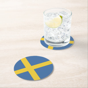Sweden flag round paper coaster