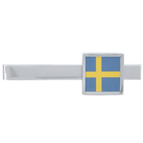 Sweden flag silver finish tie bar