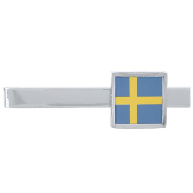 Sweden flag silver finish tie bar (Front)