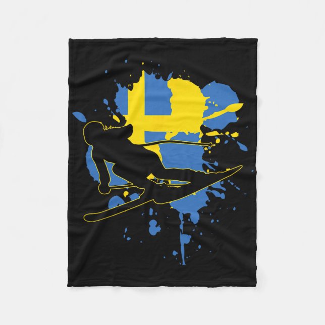 Sweden Flag Skier - Swedish Alpine Skiing  Fleece Blanket (Front)