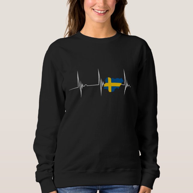 Sweden Flag Sverige Map Heartbeat EKG Pulse Swedis Sweatshirt (Front)