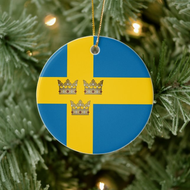 Sweden flag/ Three Crowns added Ceramic Ornament (Tree)