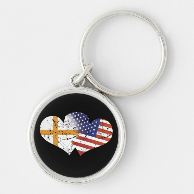 Sweden Flag USA Flag Swedish Independence Day Keychain (Front)