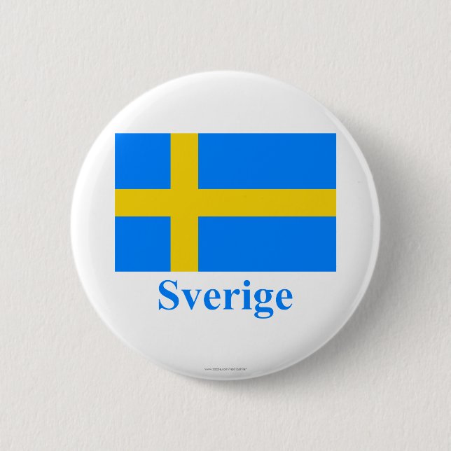 Sweden Flag with Name in Swedish Button (Front)