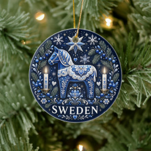Sweden Folk Art Keepsake Holiday Ceramic Ornament