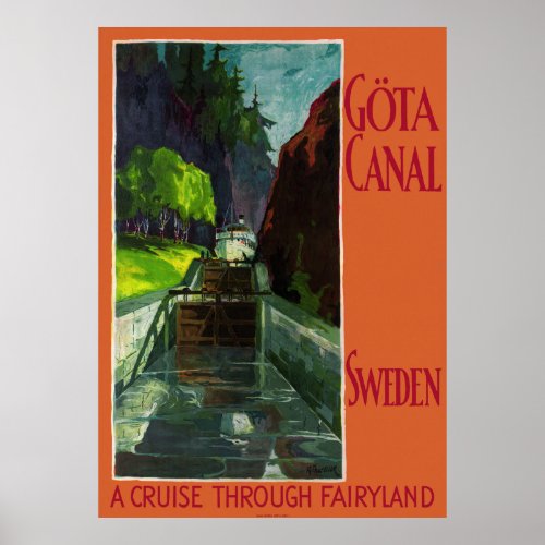 Sweden Gta Canal Vintage Travel Poster Restored