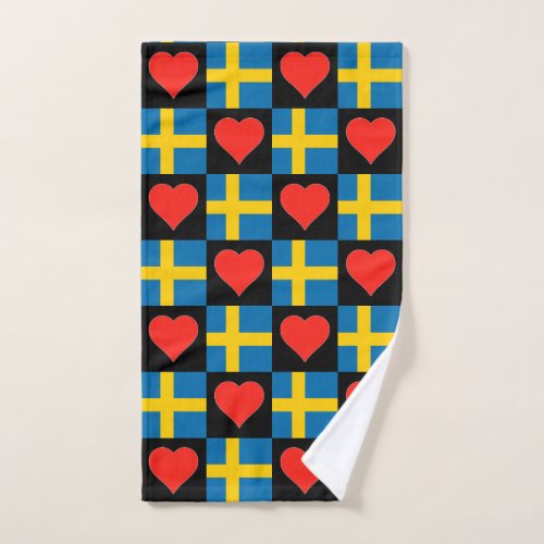 Sweden Heart and Flag Pattern Fun Swedish Pride Hand Towel