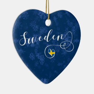 Sweden Heart, Christmas Tree Ornament, Swedish Ceramic Ornament
