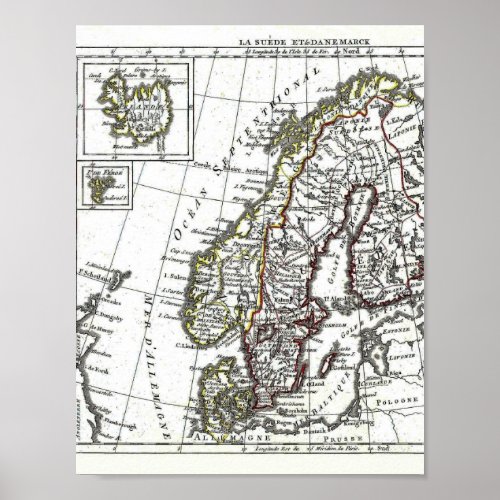 Sweden Iceland Norway Denmark Map Poster