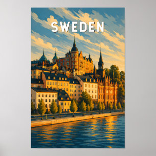 Sweden Illustration Travel Art Vintage Poster