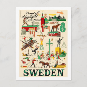 Sweden, land of delightful contrasts, vintage postcard