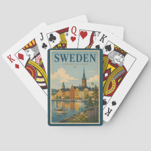 Sweden Landscape Illustration Travel Art Vintage Poker Cards