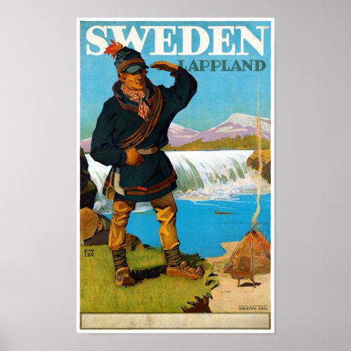 Sweden Lappland Vintage Travel Poster Restored