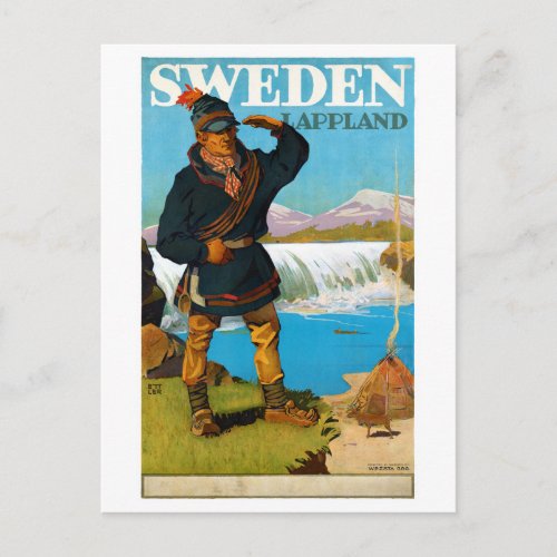 Sweden Lappland Vintage Travel Poster Restored Postcard