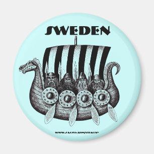 Sweden magnet with vikings in drekar pen ink art