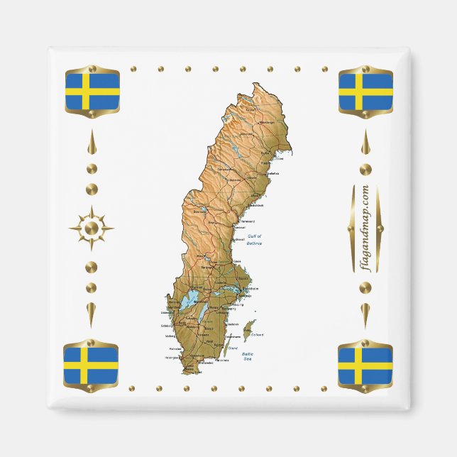 Sweden Map + Flags Magnet (Front)