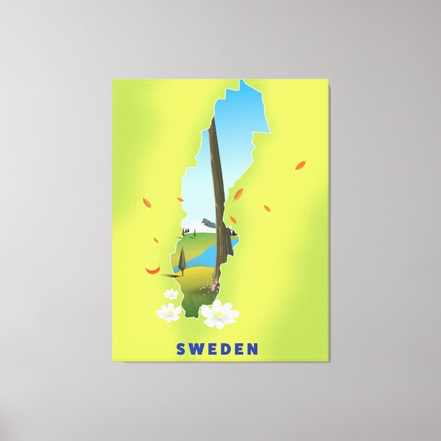 Sweden map illustrated travel poster. canvas print (Front)