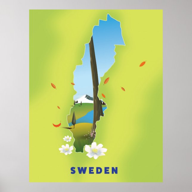 Sweden map illustrated travel poster. poster (Front)