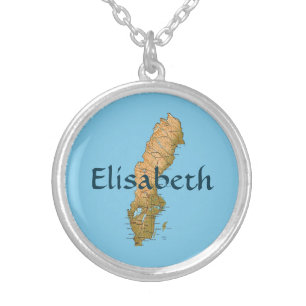 Sweden Map + Name Necklace