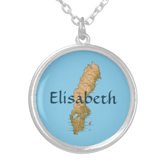 Sweden Map + Name Necklace (Front)