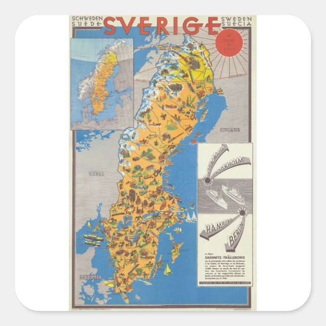 Sweden Map Square Sticker (Front)