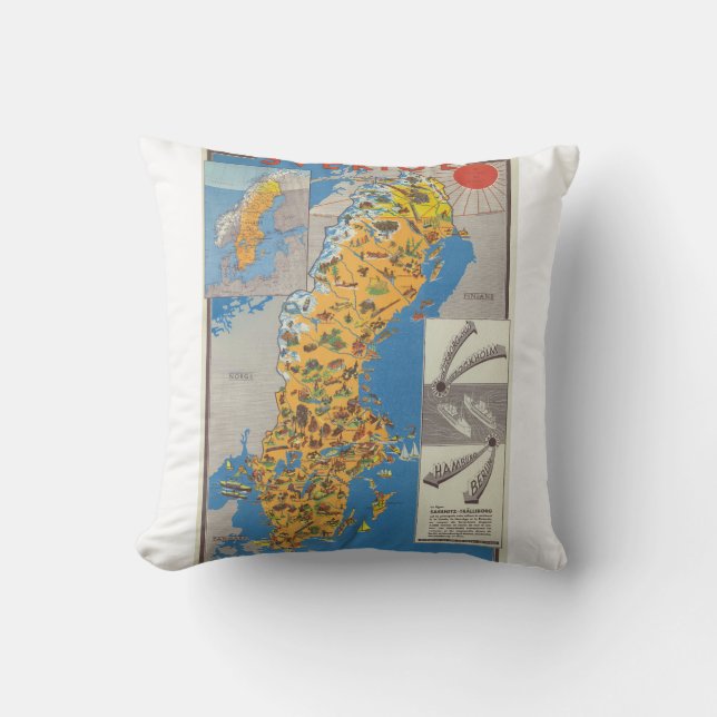 Sweden Map Throw Pillow (Front)