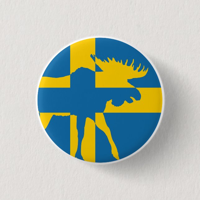 Sweden Moose Swedish National Animal Flag Button (Front)