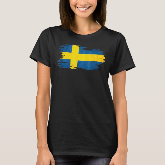Sweden National Flag Brush Effect T-Shirt (Front)