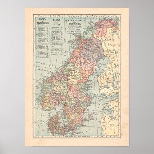Sweden Norway Denmark Vintage 1923 Map Print